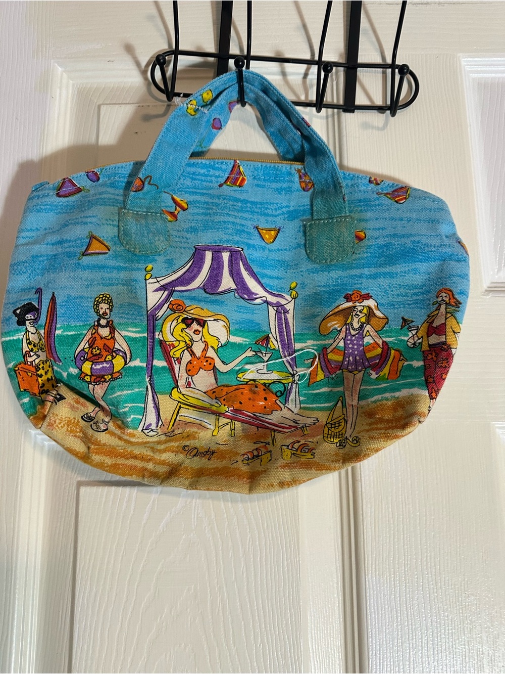 Anne ormsby Turquoise Illustrated Canvas Beach Tote Bag
